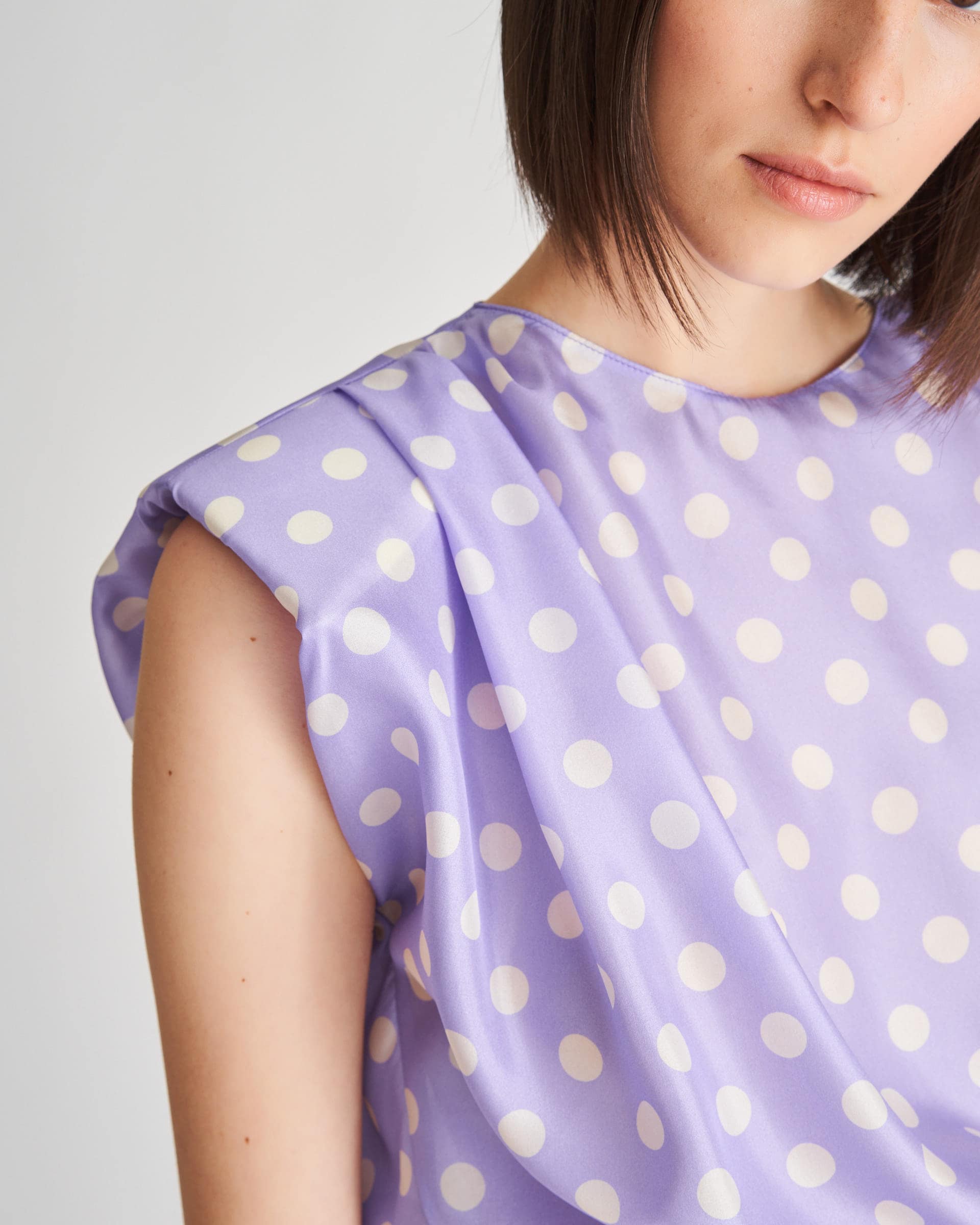 The Market Store | Short Silk Polka Dot Top With Bold Straps